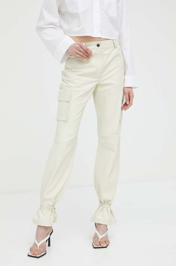 Herskind pantaloni de piele Trisa drept bej 4748940