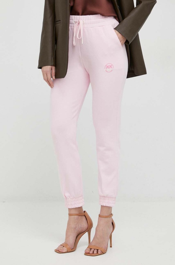 Pinko spodnie dresowe bawełniane nadruk różowy 100371.A0KN