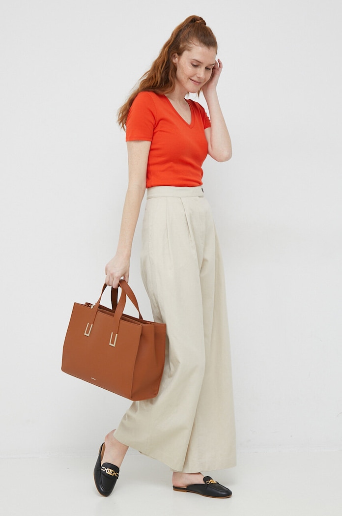 Sukně s příměsí lnu Tommy Hilfiger WW0WW38596.PPYX béžová SS23