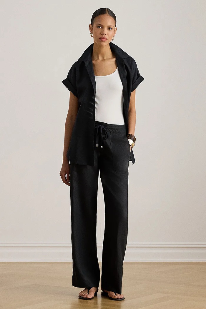 Oblečení Lněné kalhoty Lauren Ralph Lauren 200735136 černá