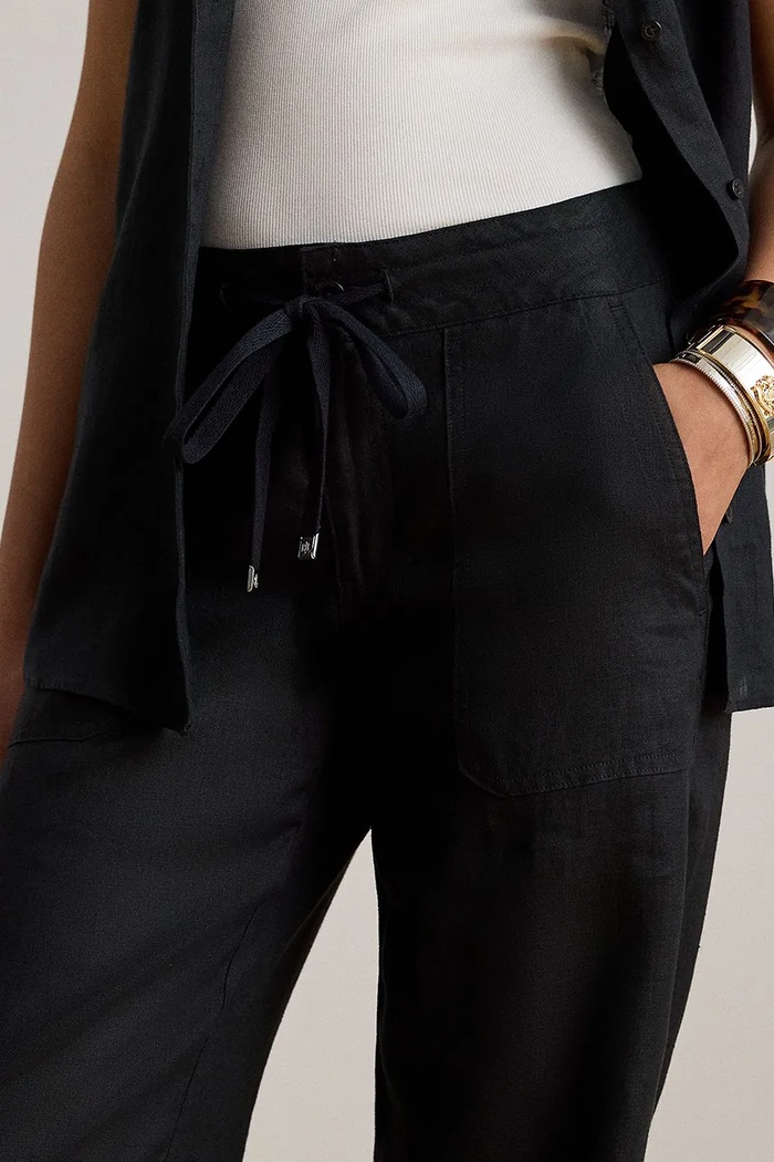 Lněné kalhoty Lauren Ralph Lauren černá 200735136
