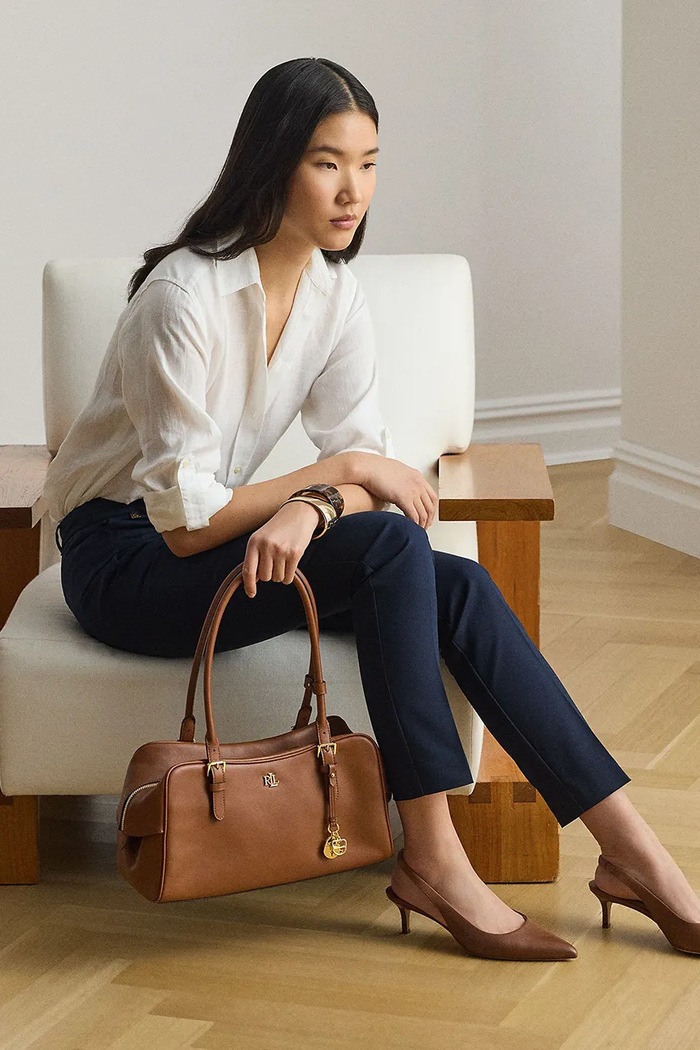 Lauren Ralph Lauren spodnie damskie z bawełną 200811955 granatowy