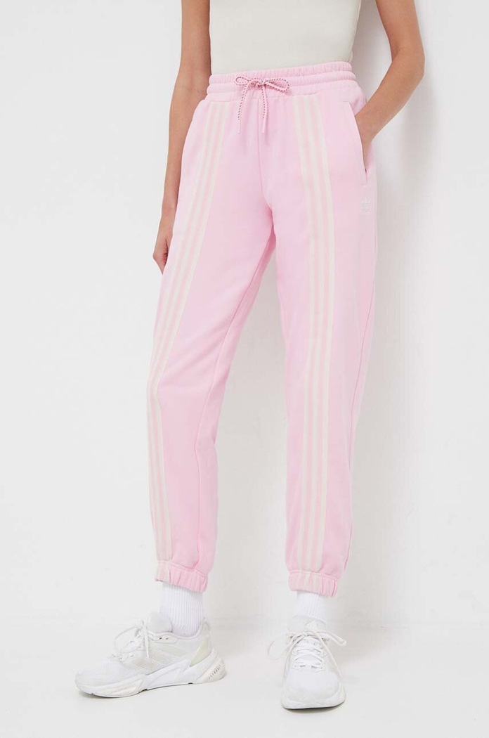 adidas Originals pamut melegítőnadrág dzsörzé rózsaszín IK7854