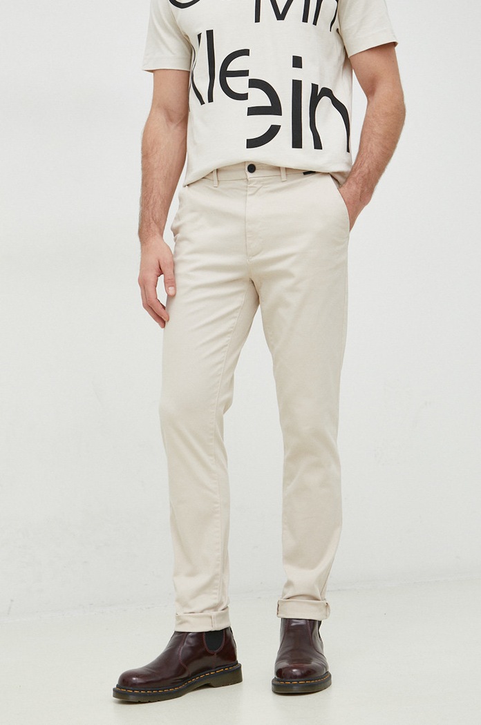 Kalhoty Calvin Klein látka béžová K10K109911.PPYX