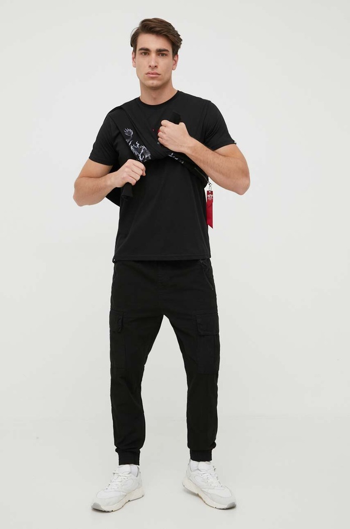Памучен панталон Alpha Industries Ripstop Jogger 116201.03 черен AW25