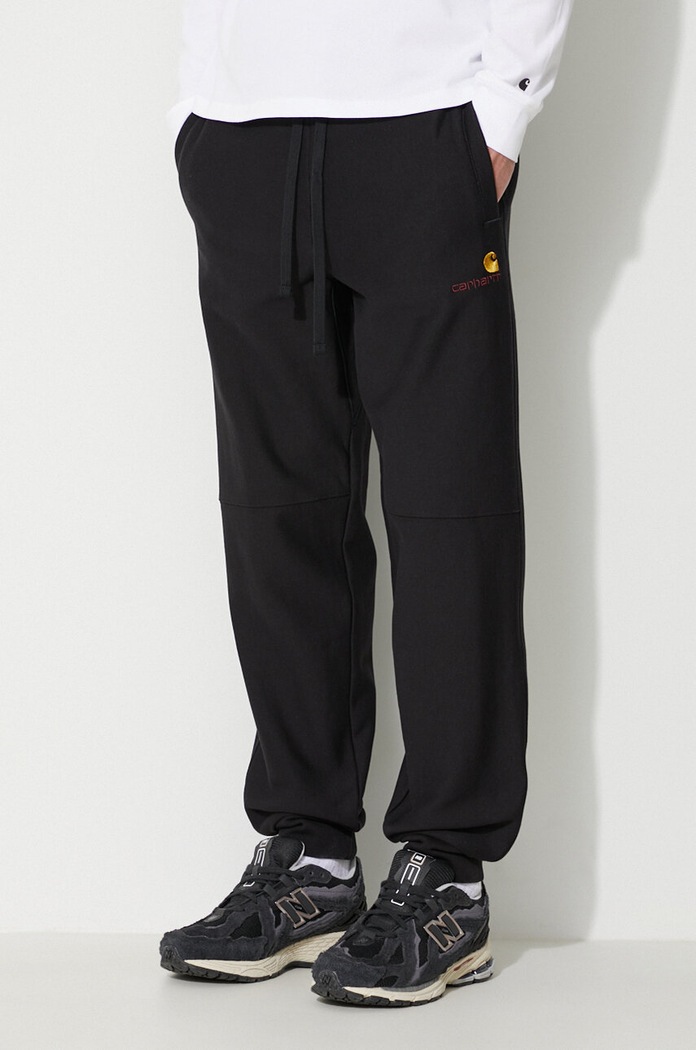 Спортен панталон Carhartt WIP American Script Jogging Pant изчистен черен I027042