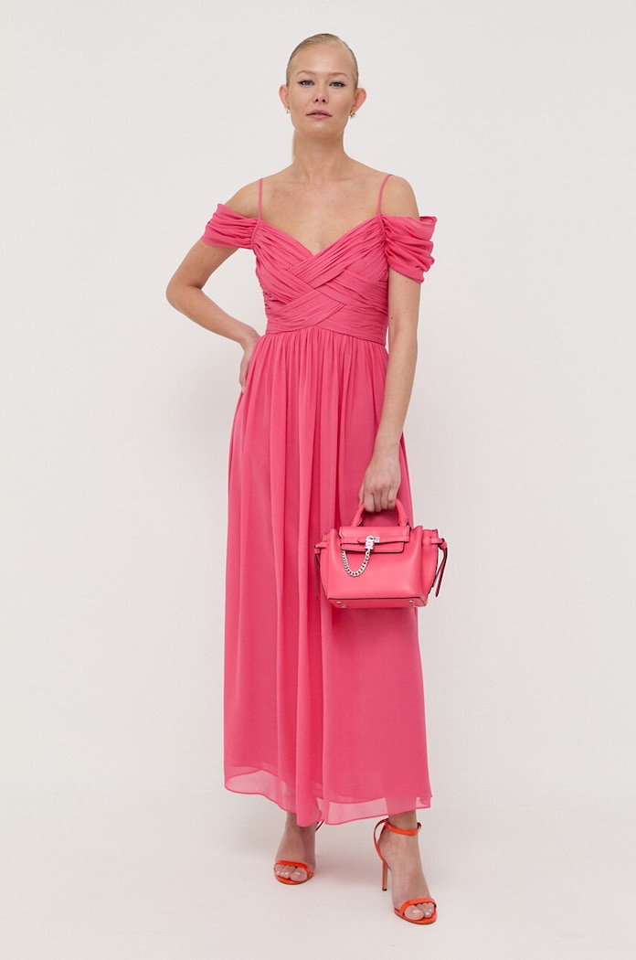 Luisa Spagnoli rochie de matase forma V roz 539672