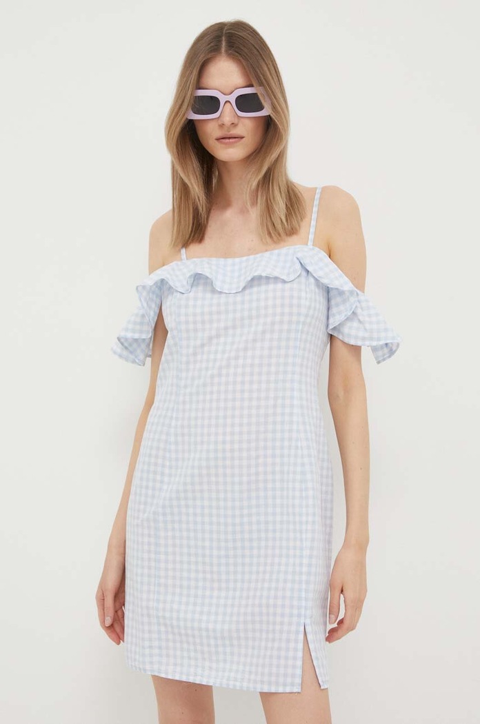 United Colors of Benetton sukienka z domieszką lnu 4YCNDV04V.913 niebieski SS23