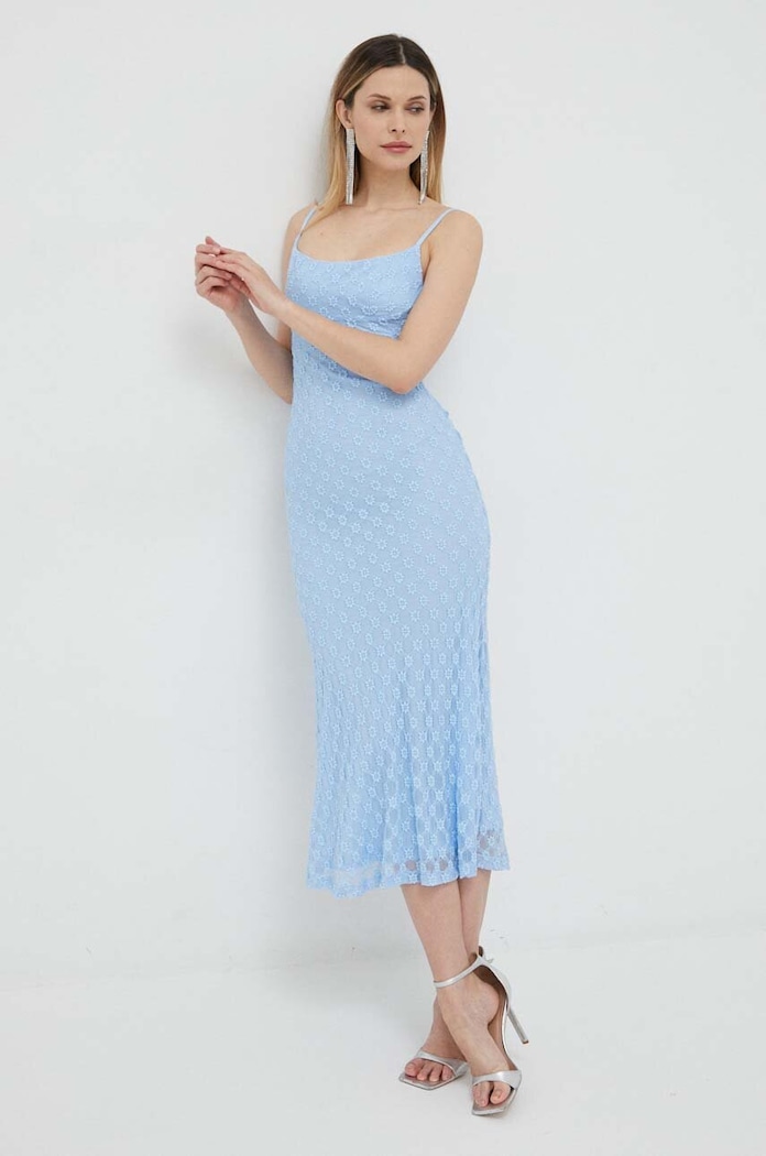 Šaty Bardot čipka modrá 57998DB1.CORNFLOWER