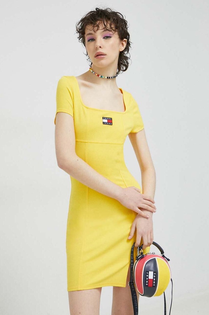 Tommy Jeans sukienka z elastanem żółty DW0DW15362.PPYX