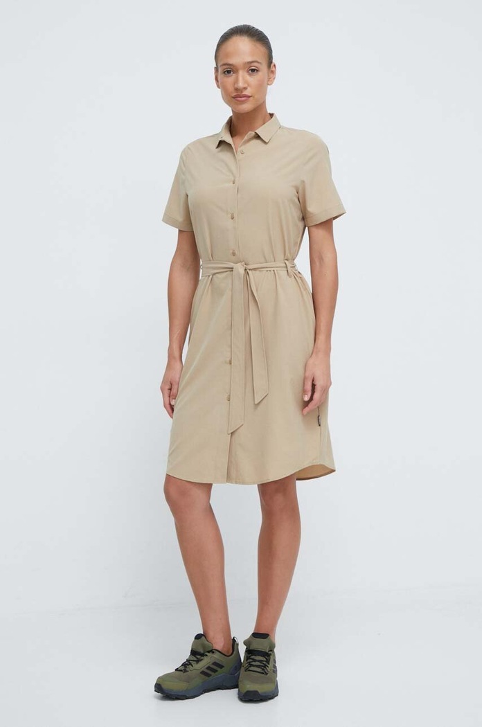 Jack Wolfskin sukienka HOLIDAY MIDI 1507212 beżowy SS24