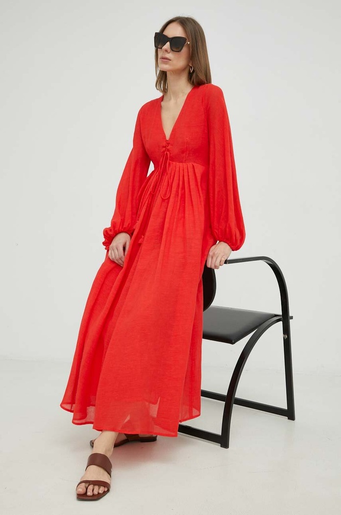 Šaty s příměsí lnu Weekend Max Mara maxi červená 2352210131600