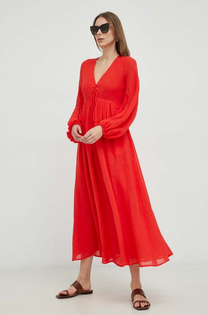 Šaty s příměsí lnu Weekend Max Mara 2352210131600 červená SS23