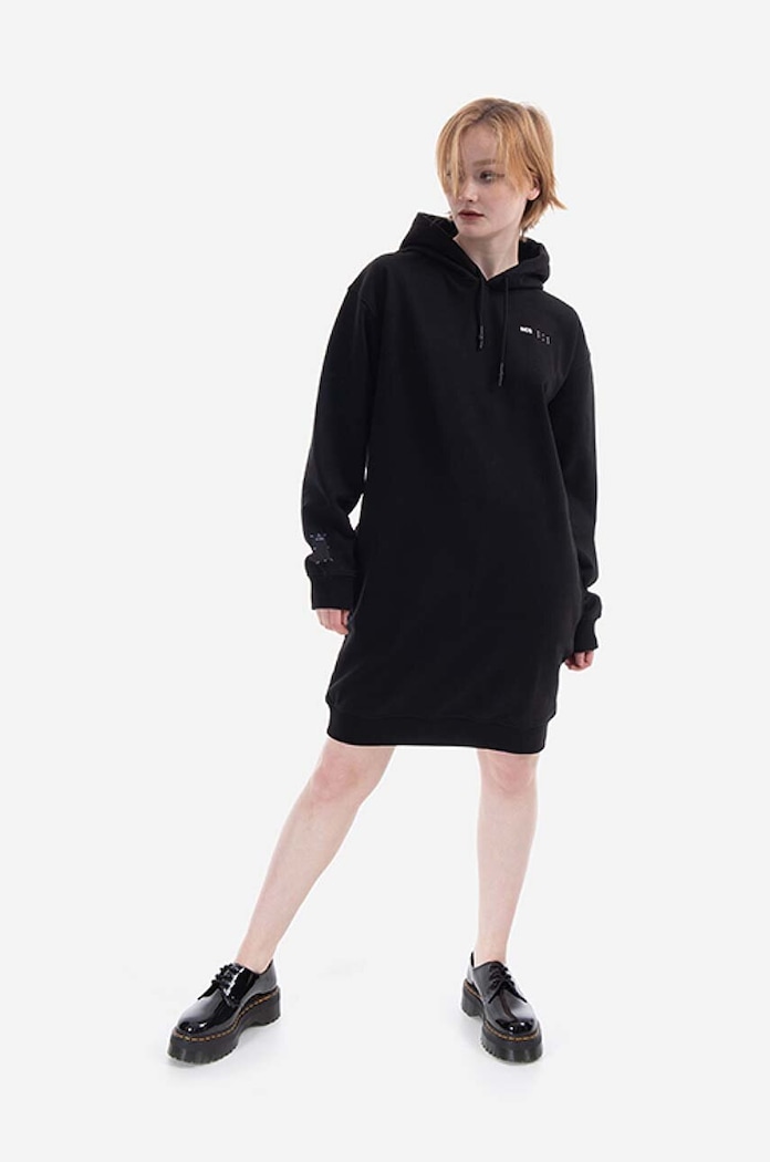 MCQ sukienka bawełniana Hoodie nadruk czarny 624588RSJ761000