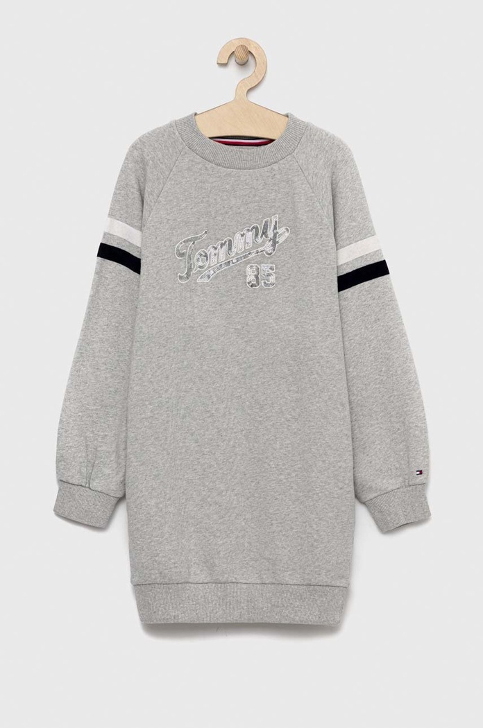 Tommy Hilfiger sukienka bawełniana dziecięca midi szary KG0KG07008.PPYX