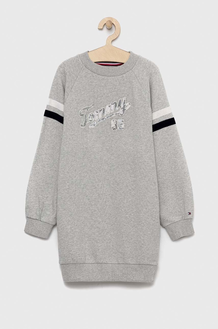 Tommy Hilfiger sukienka bawełniana dziecięca midi szary KG0KG07008.PPYX