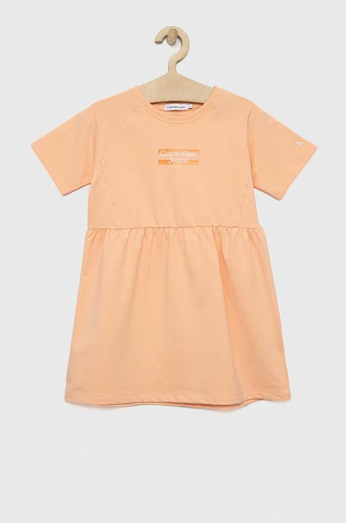 Calvin Klein Jeans sukienka dziecięca z elastanem pomarańczowy IG0IG01973.PPYX