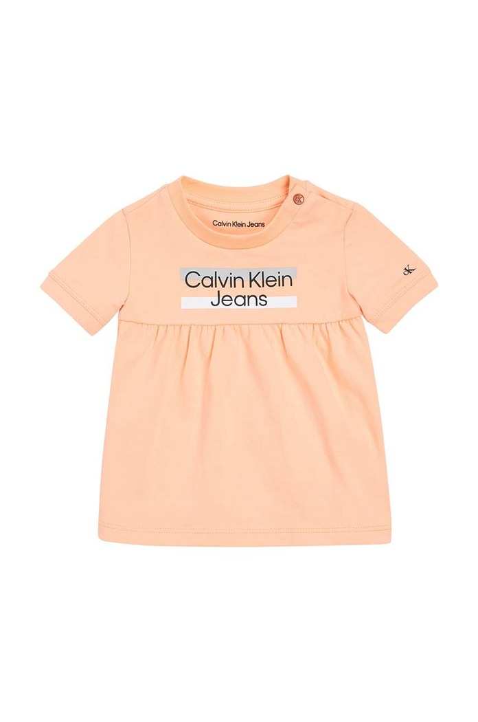 Calvin Klein Jeans sukienka dziecięca z elastanem pomarańczowy IN0IN00065.PPYX
