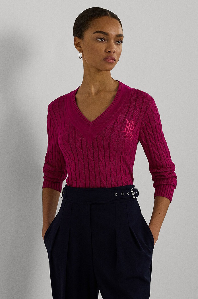 Lauren Ralph Lauren svetr dámský s bavlnou V výstřih burgundské 200888795