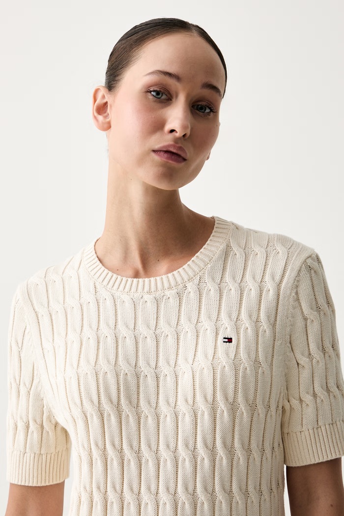 Tommy Hilfiger pulover kratkih rukava za žene od pamuka bež WW0WW38744.PPYX