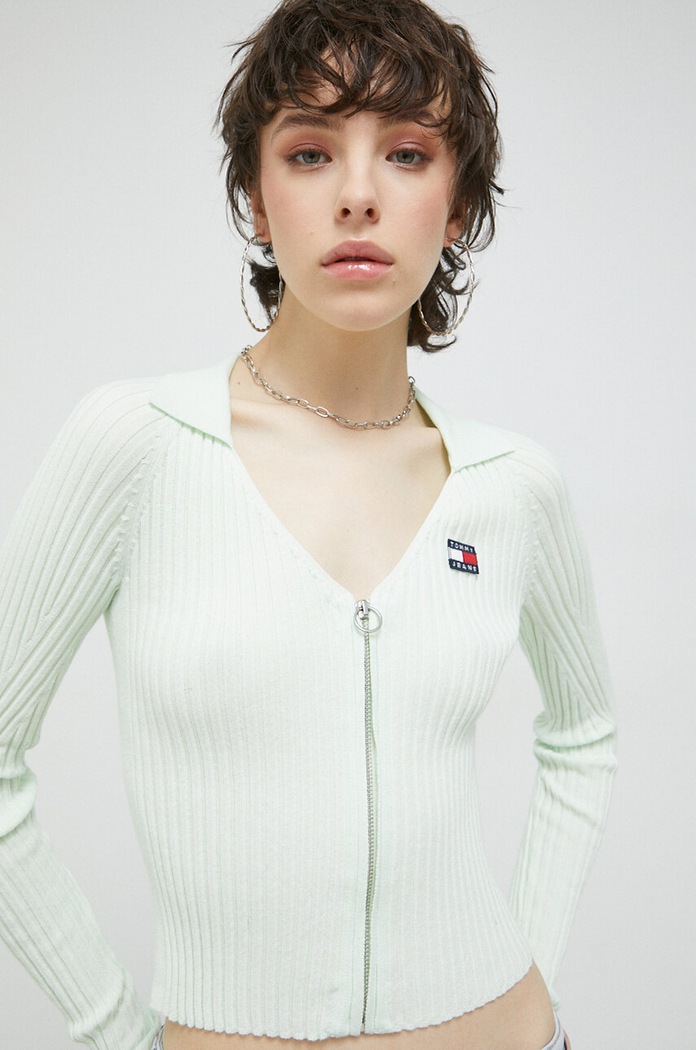 Tommy Jeans kardigan aplikacja zielony DW0DW15783.PPYX