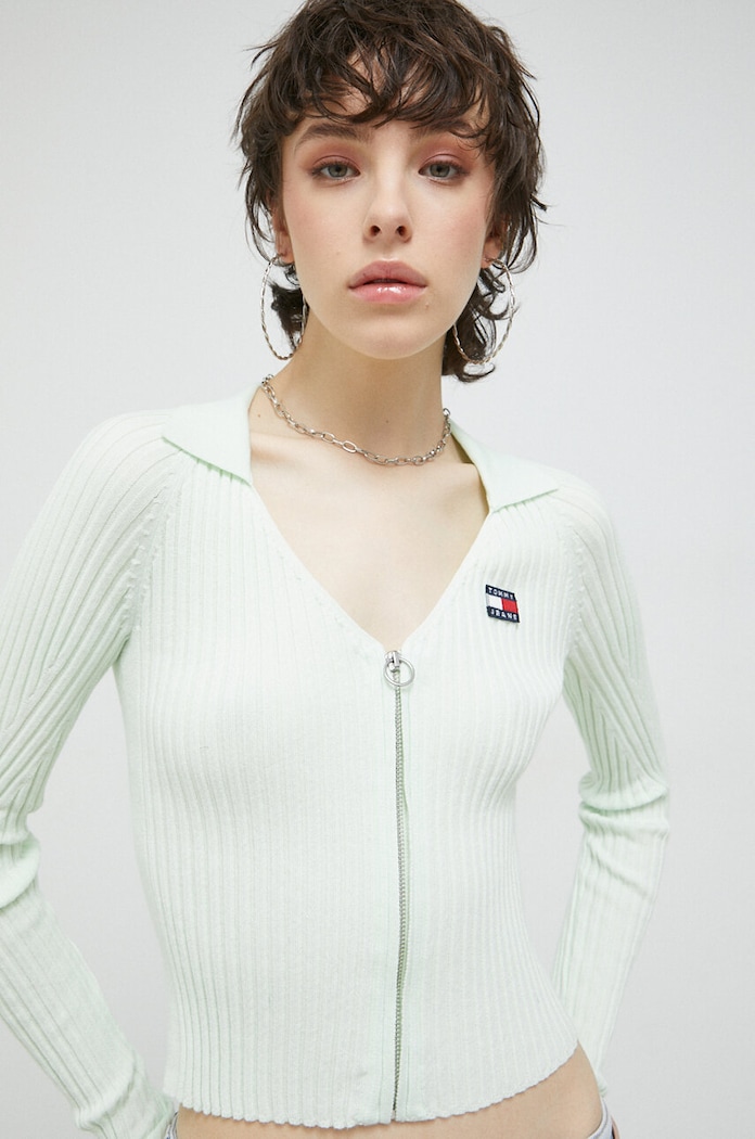 Tommy Jeans kardigan aplikacja zielony DW0DW15783.PPYX