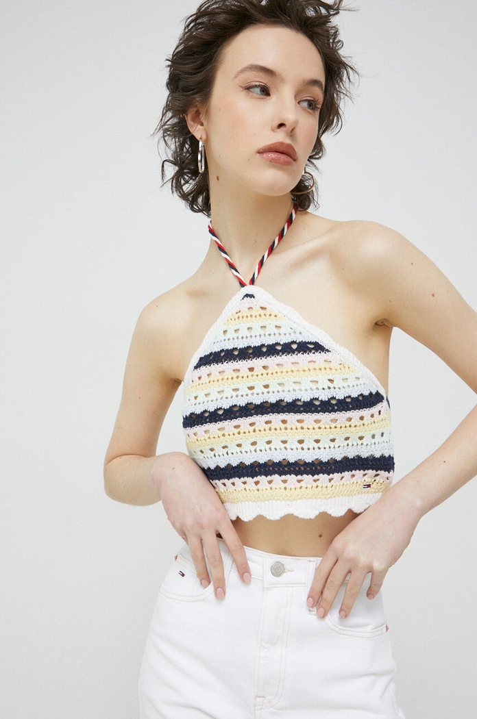Top din bumbac Tommy Jeans DW0DW15403.PPYX multicolor