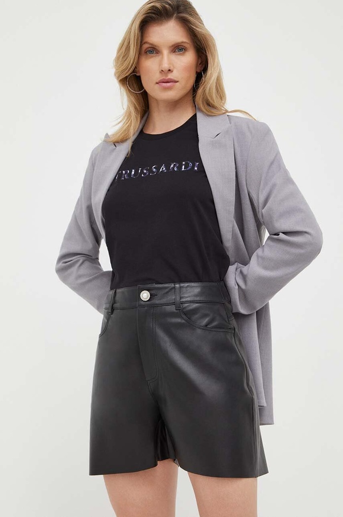Custommade pantaloni scurti de piele Nava piele naturală negru 999418711