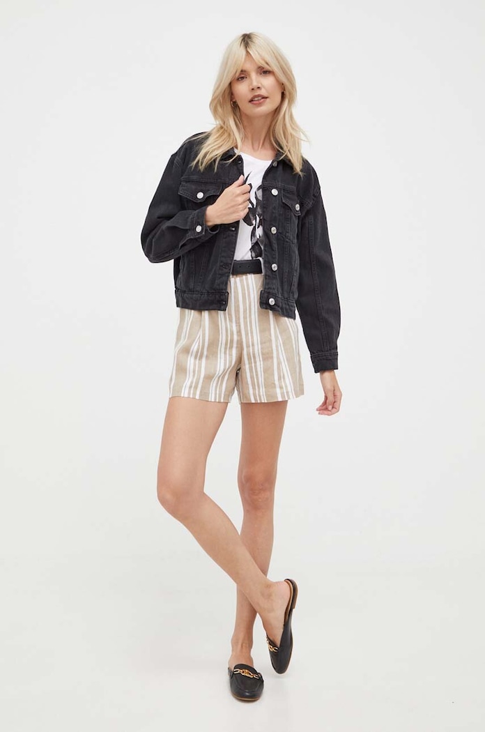 United Colors of Benetton szorty lniane 4ZFQD900K.86B beżowy SS23
