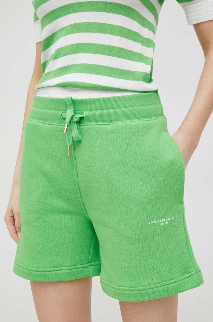 Kratke hlače Tommy Hilfiger bez uzorka zelena WW0WW38348.PPYX