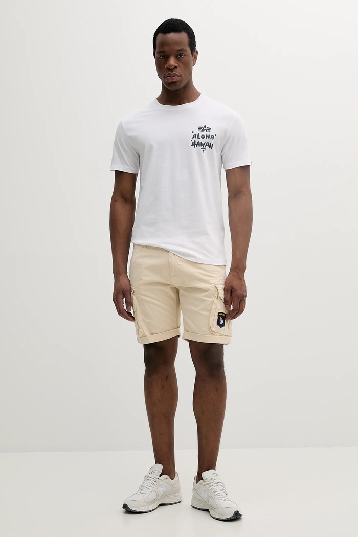 Alpha Industries férfi cargo rövidnadrág pamut elasztánnal 186209 bézs SS26