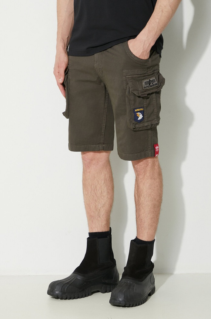 Alpha Industries pantaloni scurți cargo din bumbac cu elastan pentru bărbați verde 186209