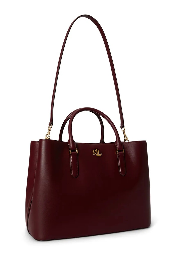 Akcesoria Lauren Ralph Lauren Torebka shopper damska skórzana 431876724 bordowy