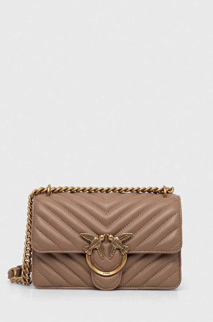 Pinko crossbody kabelka dámska kožená usňová koža béžová 100074.A0GK