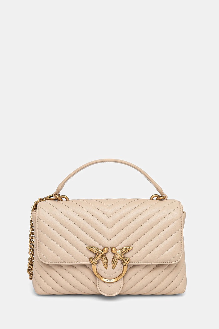 Pinko чанта crossbody дамска от кожа гладка кожа бежов 100043.A0GK