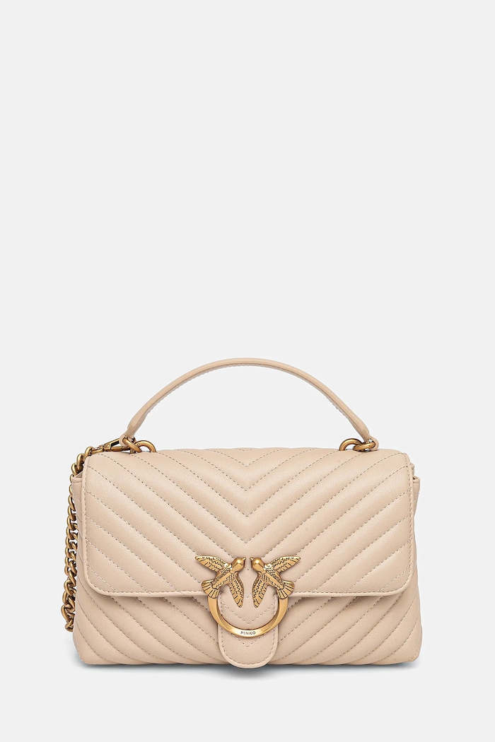 Pinko чанта crossbody дамска от кожа гладка кожа бежов 100043.A0GK