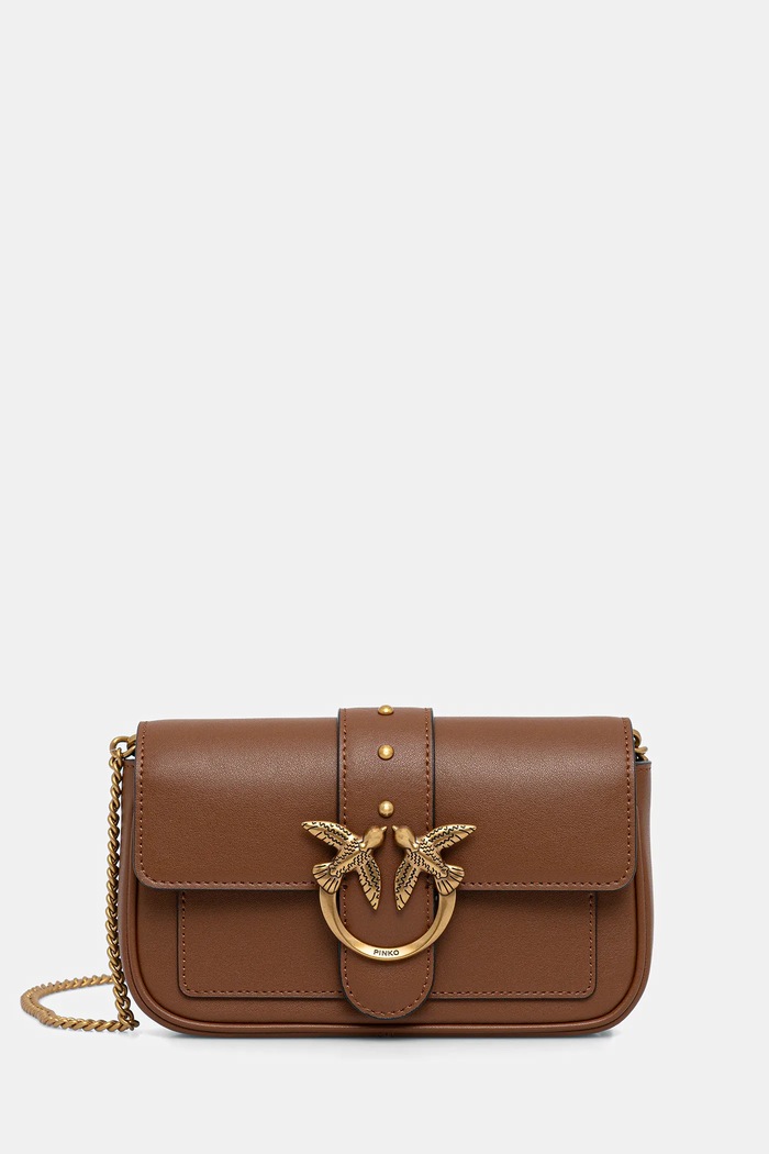 Pinko чанта crossbody дамска от кожа гладка кожа кафяв 100061.A0F1
