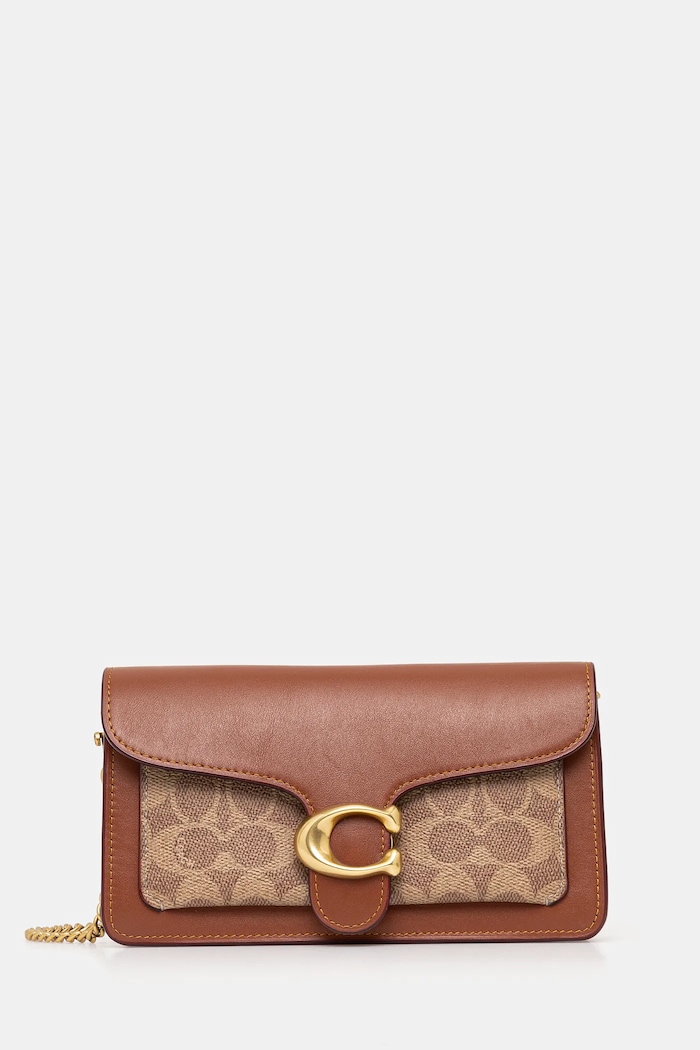 Kožená kabelka Coach Tabby Chain Clutch In Signature Canvas jemný vzor hnědá CE774
