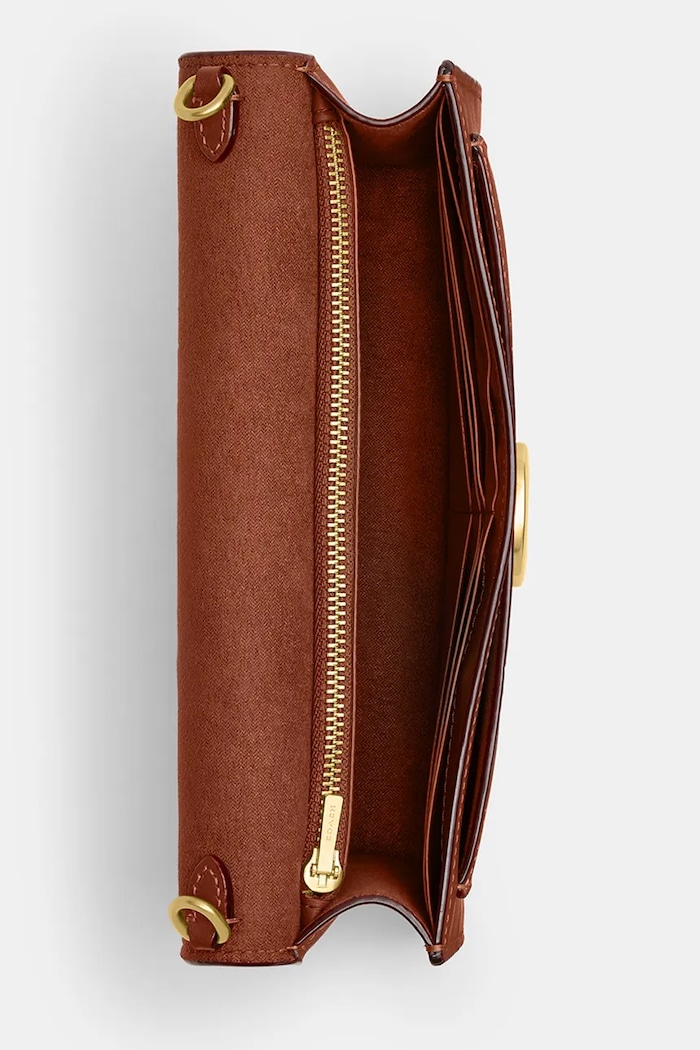 Akcesoria Coach torebka skórzana Tabby Chain Clutch In Signature Canvas CE774 brązowy