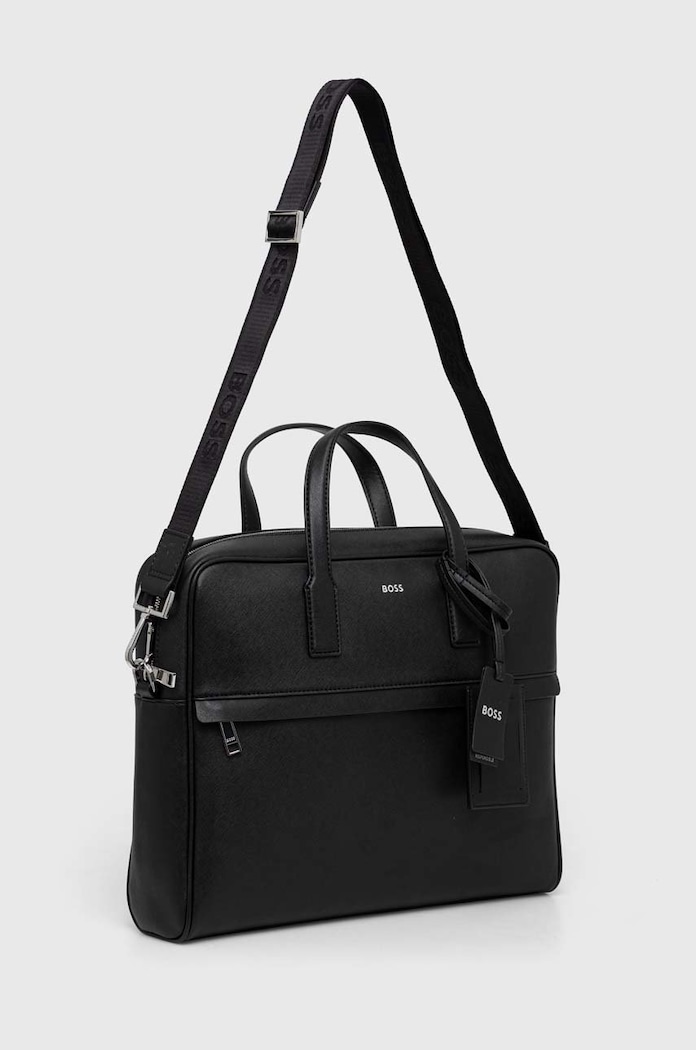BOSS torba na laptopa skórzana Zair_S doc case 50483563 czarny SS23