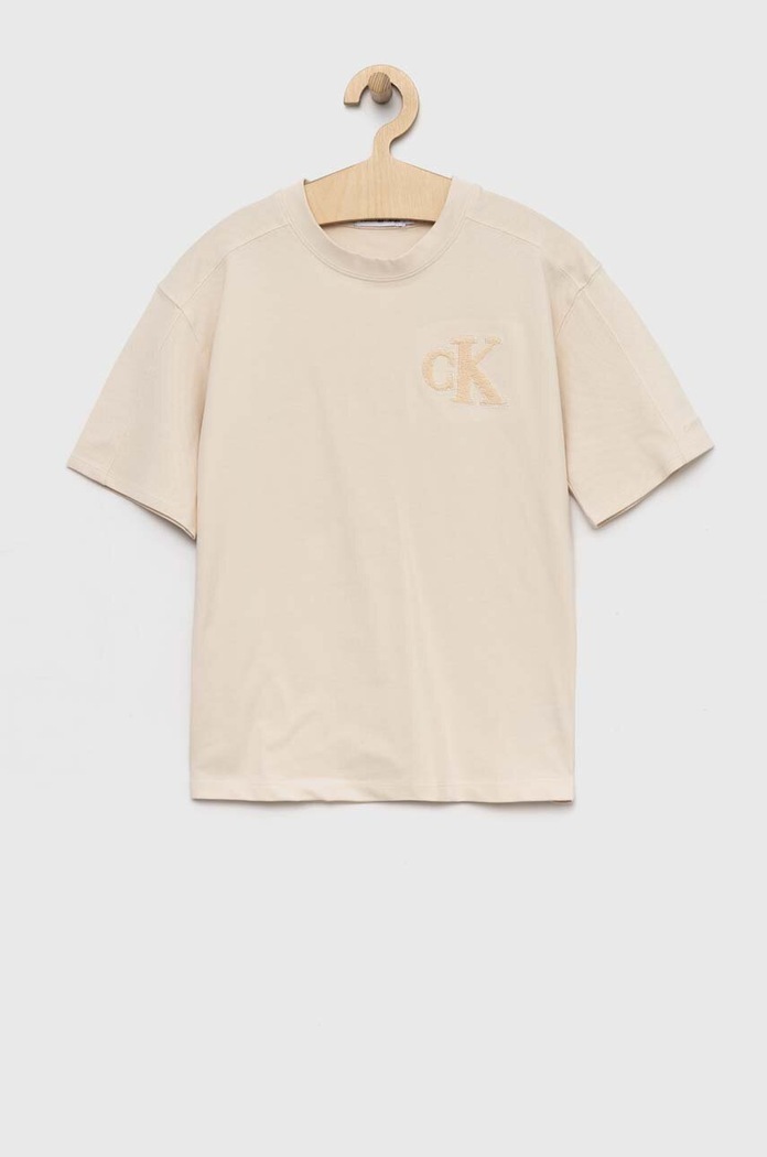 Calvin Klein Jeans t-shirt dziecięcy aplikacja beżowy IB0IB01651.PPYX