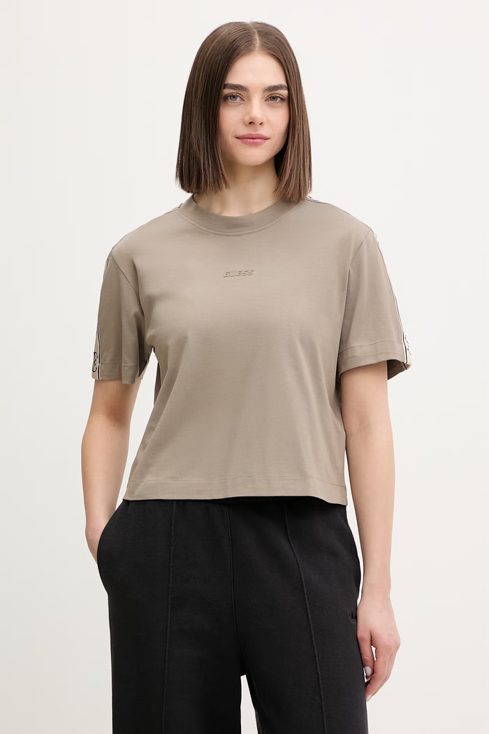 Guess tricou din bumbac BRITNEY imprimeu bej V3RI08.I3Z14