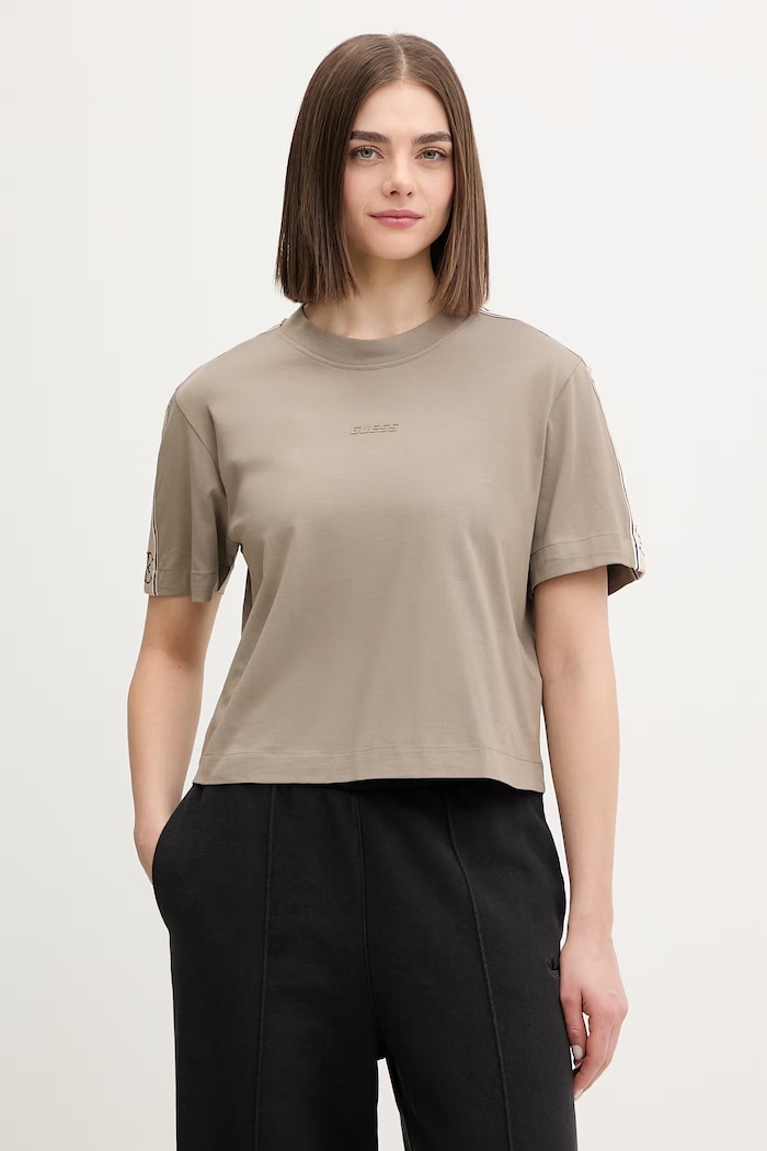 Guess tricou din bumbac BRITNEY imprimeu bej V3RI08.I3Z14