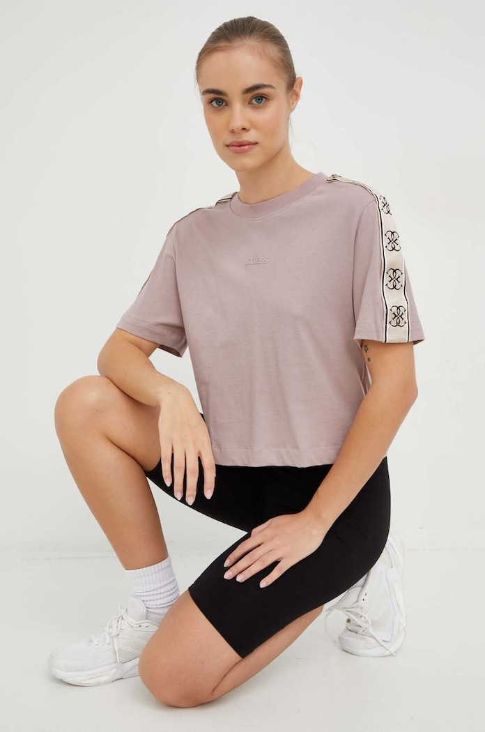 Βαμβακερό μπλουζάκι Guess V3RI08.I3Z14 μωβ SS26