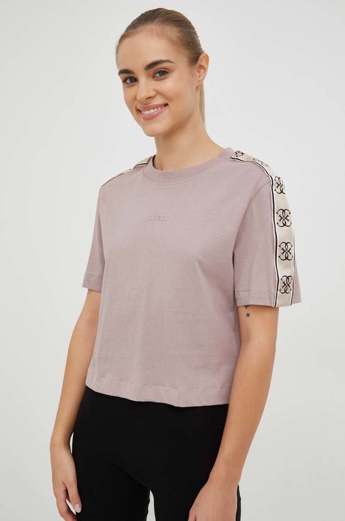 Βαμβακερό μπλουζάκι Guess μωβ V3RI08.I3Z14