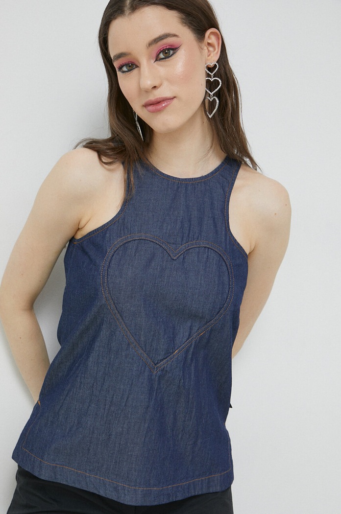 Pamučna majica Love Moschino casual mornarsko plava W.C.E69.00.T.174A