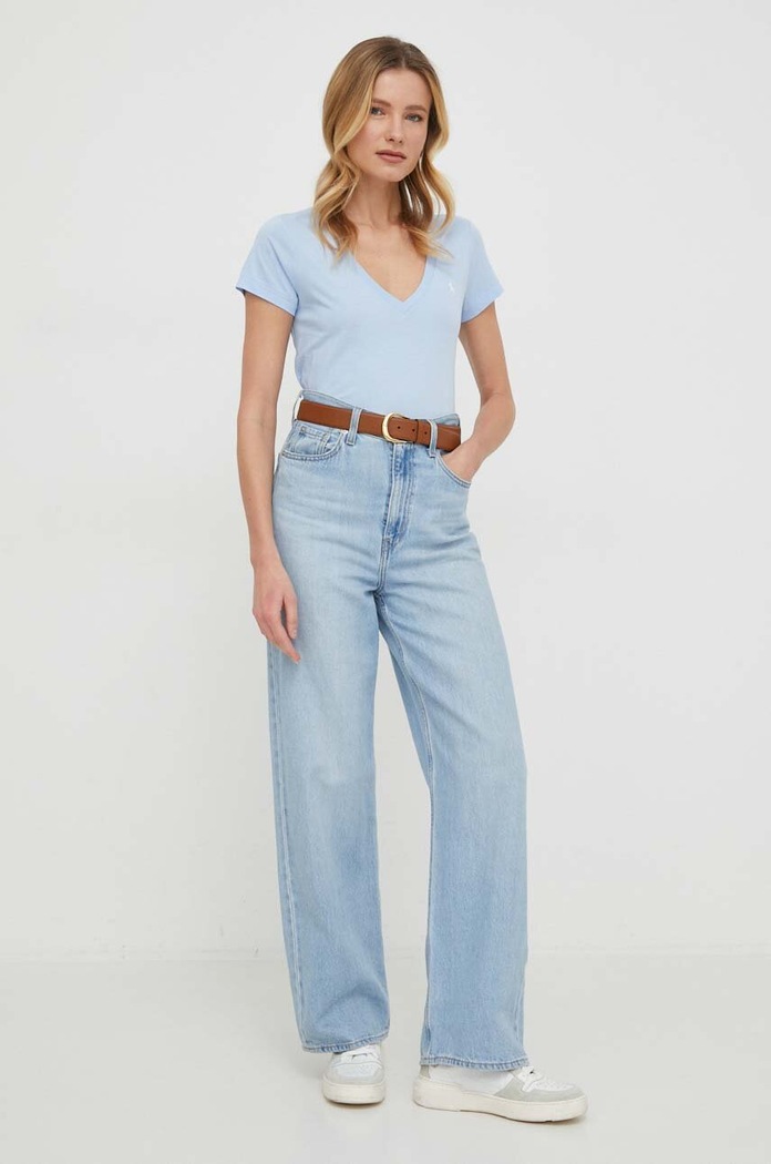 Bavlnené tričko Polo Ralph Lauren 211902403 modrá AA00