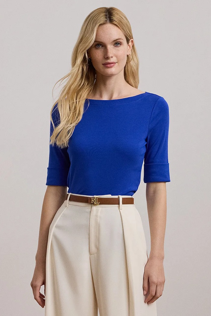 Lauren Ralph Lauren t-shirt damski z bawełny niebieski 200654963