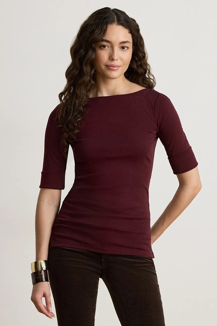 Lauren Ralph Lauren T-shirt damski z bawełną bordowy 200654963