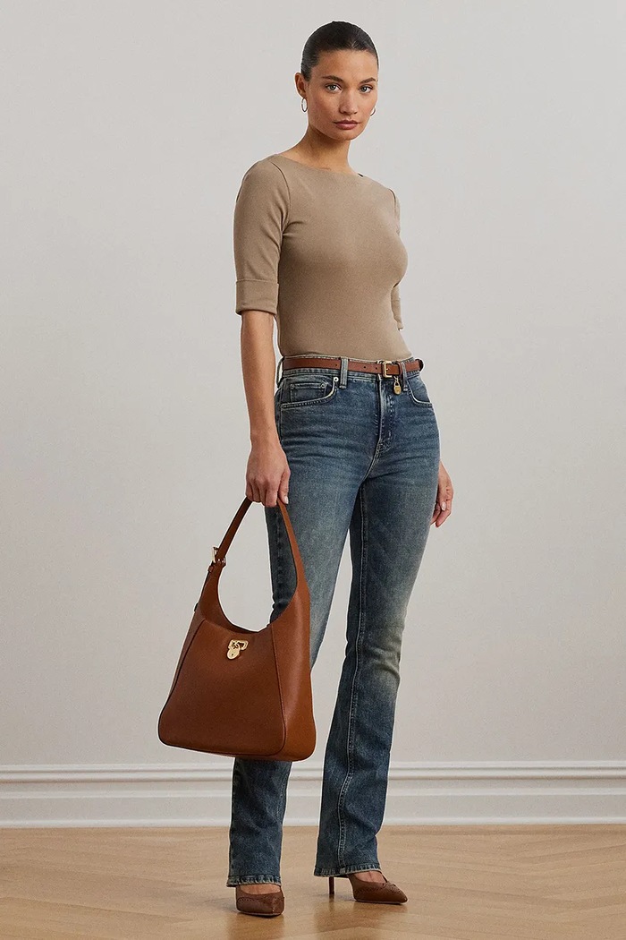 Odzież Lauren Ralph Lauren t-shirt damski z bawełną 200654963 brązowy